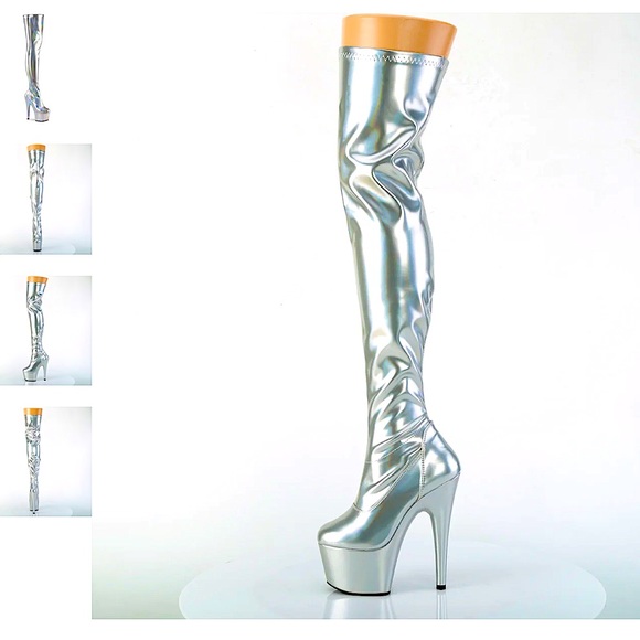 𝑵𝑬𝑾 Pleaser platform 𝑯𝒐𝒍𝒐𝒈𝒓𝒂𝒑𝒉𝒊𝒄 thigh high boots 🤩🩶🌈✨👽💖 - Picture 5 of 8